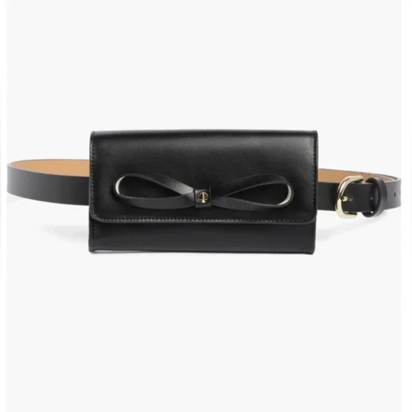 Kate Spade Black Bow Belt Bag Adjustable Leather L/XL NWT - Picture 2 of 9